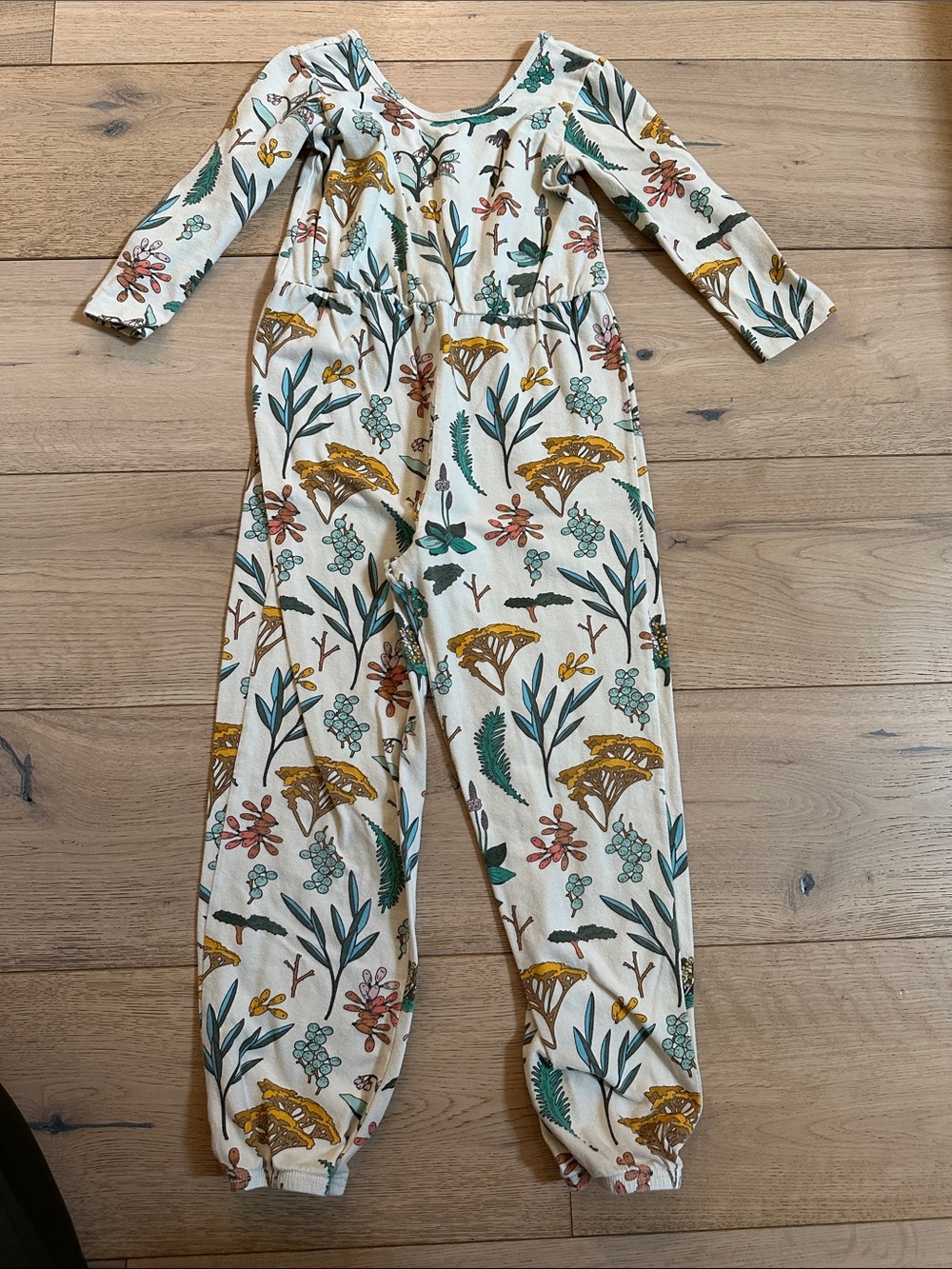 Cream Floral-Print Long Sleeve Romper for Kids